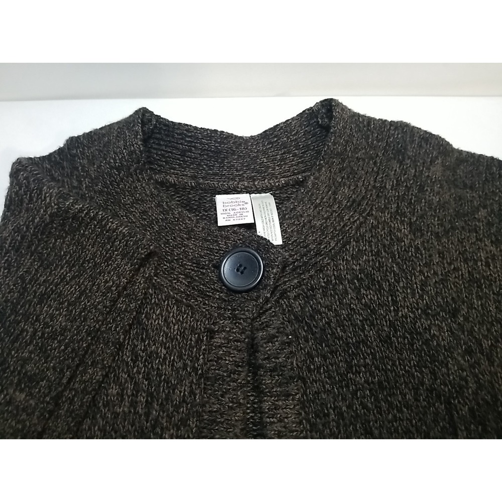 Bobbie Brooks Womens Sweater 1X 16-18 Brown Open Front 1-Button Sleeveless
